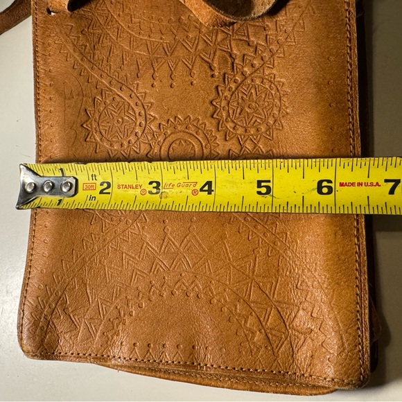 Nice Vintage Hand Made Mexican Tan Brown Leather BOHO Hippy Bag Purse 70s - Picture 11 of 12